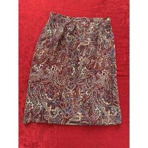 Talbots 100% Silk Paisley Lined Skirt Size‎ 6 Petite Red Tan Blue Vintage